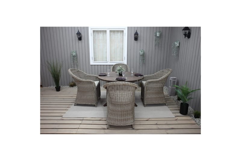 Utomhusmöbelgrupp Ø 112 cm bord & 4 Belize naturell stolar Brun - Brun - Utemöbler - Utegrupp - Matgrupp utomhus