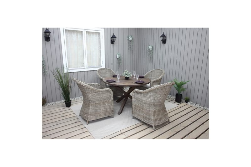 Utomhusmöbelgrupp Ø 112 cm bord & 4 Belize naturell stolar Brun - Brun - Utemöbler - Utegrupp - Matgrupp utomhus