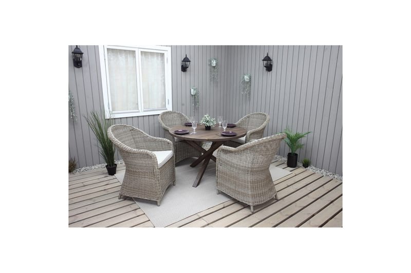 Utomhusmöbelgrupp Ø 112 cm bord & 4 Belize naturell stolar Brun - Brun - Utemöbler - Utegrupp - Matgrupp utomhus