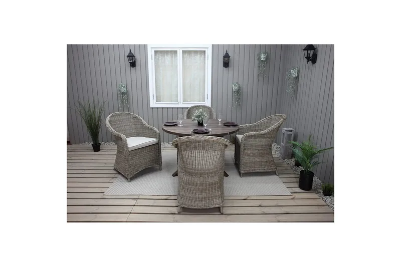 Utomhusmöbelgrupp Ø 112 cm bord & 4 Belize naturell stolar Brun - Brun - Utemöbler - Utegrupp - Matgrupp utomhus
