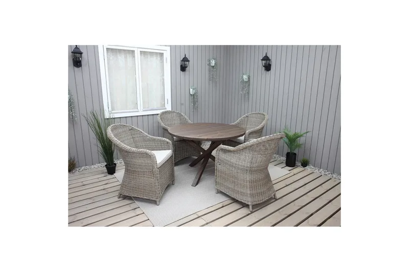 Utomhusmöbelgrupp Ø 112 cm bord & 4 Belize naturell stolar Brun - Brun - Utemöbler - Utegrupp - Matgrupp utomhus