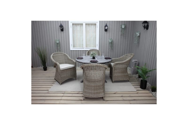 Utomhusmöbelgrupp Ø 112 cm bord & 4 Belize naturell stolar Grå - Grå - Utemöbler - Utegrupp - Matgrupp utomhus