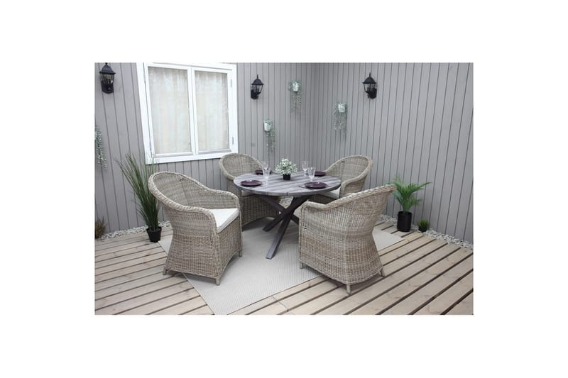 Utomhusmöbelgrupp Ø 112 cm bord & 4 Belize naturell stolar Grå - Grå - Utemöbler - Utegrupp - Matgrupp utomhus
