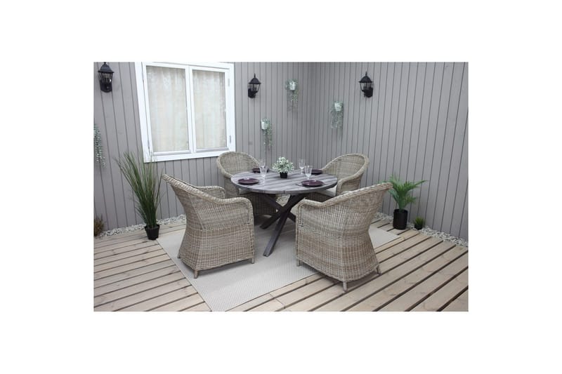 Utomhusmöbelgrupp Ø 112 cm bord & 4 Belize naturell stolar Grå - Grå - Utemöbler - Utegrupp - Matgrupp utomhus