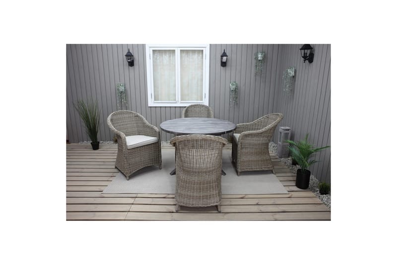 Utomhusmöbelgrupp Ø 112 cm bord & 4 Belize naturell stolar Grå - Grå - Utemöbler - Utegrupp - Matgrupp utomhus