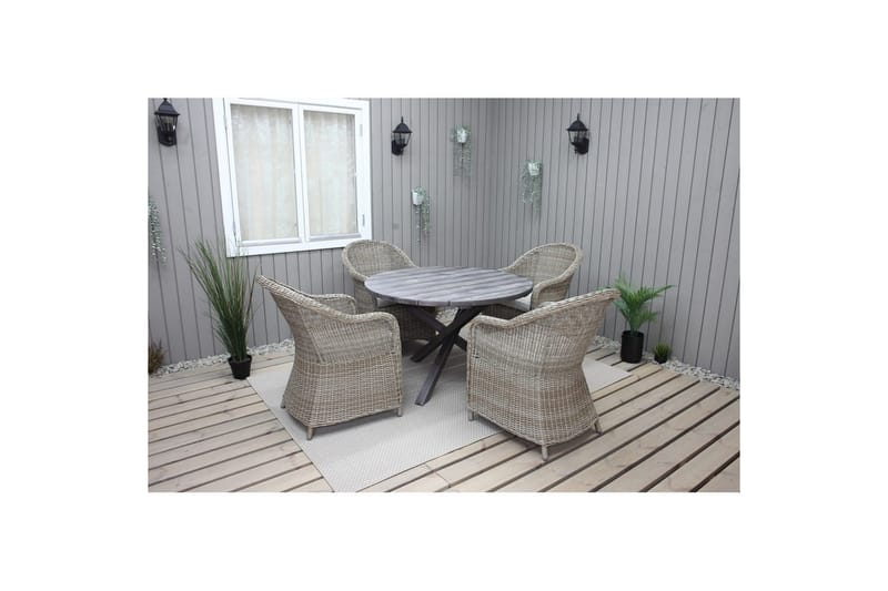 Utomhusmöbelgrupp Ø 112 cm bord & 4 Belize naturell stolar Grå - Grå - Utemöbler - Utegrupp - Matgrupp utomhus