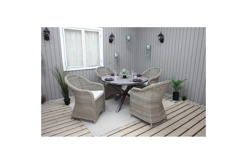 Utomhusmöbelgrupp Ø 112 cm bord & 4 Belize naturell stolar Grå - Grå - Utemöbler - Utegrupp - Matgrupp utomhus