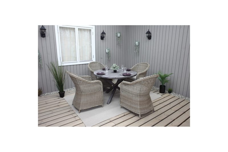 Utomhusmöbelgrupp Ø 112 cm bord & 4 Belize naturell stolar Grå - Grå - Utemöbler - Utegrupp - Matgrupp utomhus