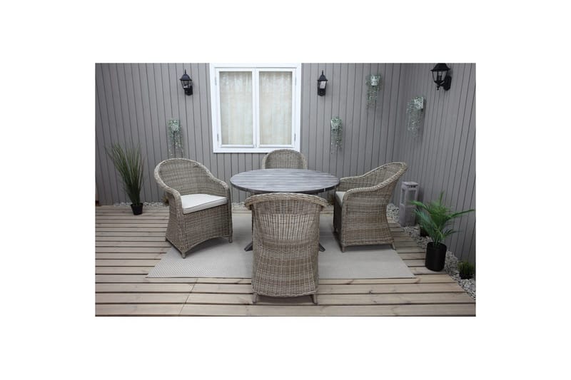 Utomhusmöbelgrupp Ø 112 cm bord & 4 Belize naturell stolar Grå - Grå - Utemöbler - Utegrupp - Matgrupp utomhus