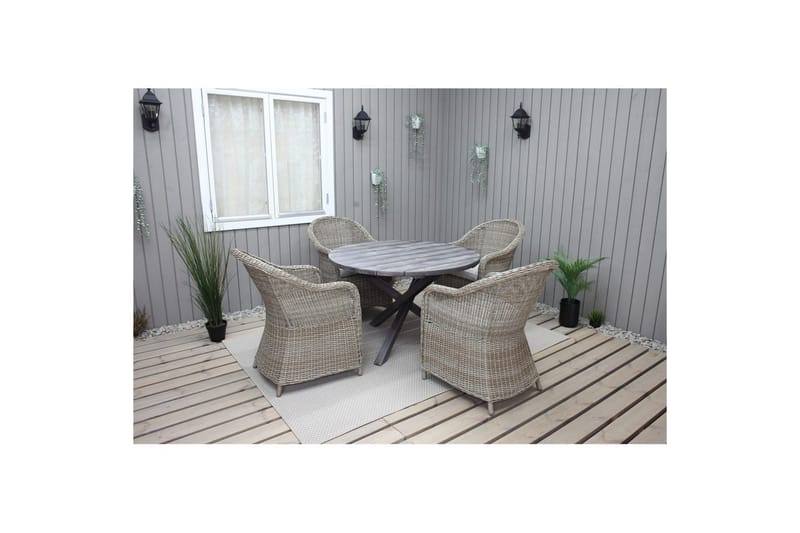 Utomhusmöbelgrupp Ø 112 cm bord & 4 Belize naturell stolar Grå - Grå - Utemöbler - Utegrupp - Matgrupp utomhus