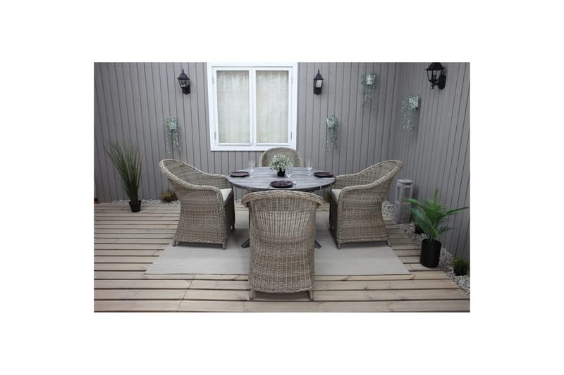 Utomhusmöbelgrupp Ø 112 cm bord & 4 Belize naturell stolar Grå - Grå - Utemöbler - Utegrupp - Matgrupp utomhus