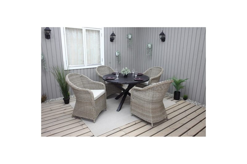 Utomhusmöbelgrupp Ø 112 cm bord & 4 Belize naturell stolar Svart - Svart - Utemöbler - Utegrupp - Matgrupp utomhus