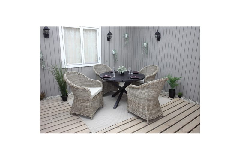 Utomhusmöbelgrupp Ø 112 cm bord & 4 Belize naturell stolar Svart - Svart - Utemöbler - Utegrupp - Matgrupp utomhus