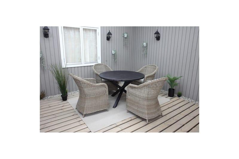 Utomhusmöbelgrupp Ø 112 cm bord & 4 Belize naturell stolar Svart - Svart - Utemöbler - Utegrupp - Matgrupp utomhus