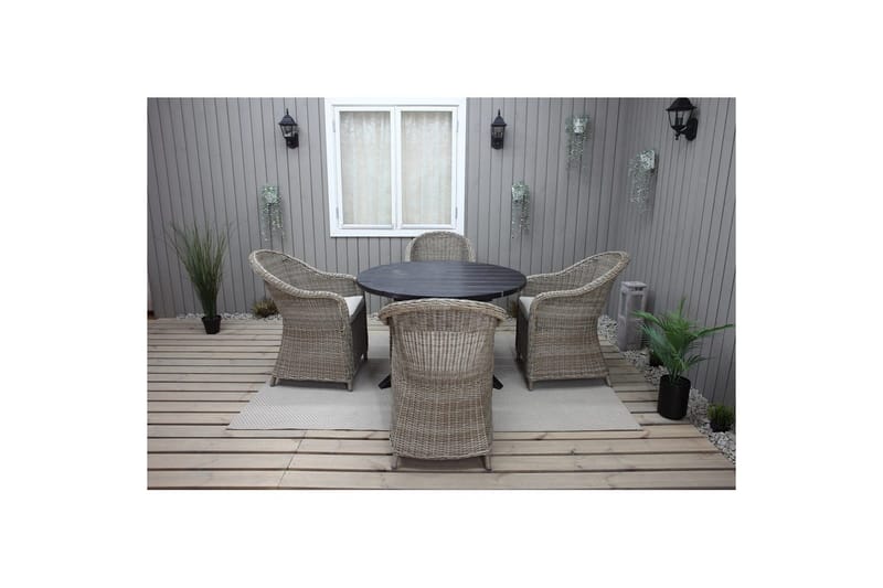 Utomhusmöbelgrupp Ø 112 cm bord & 4 Belize naturell stolar Svart - Svart - Utemöbler - Utegrupp - Matgrupp utomhus