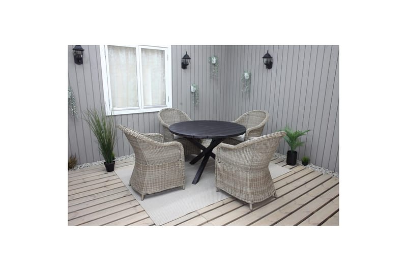 Utomhusmöbelgrupp Ø 112 cm bord & 4 Belize naturell stolar Svart - Svart - Utemöbler - Utegrupp - Matgrupp utomhus