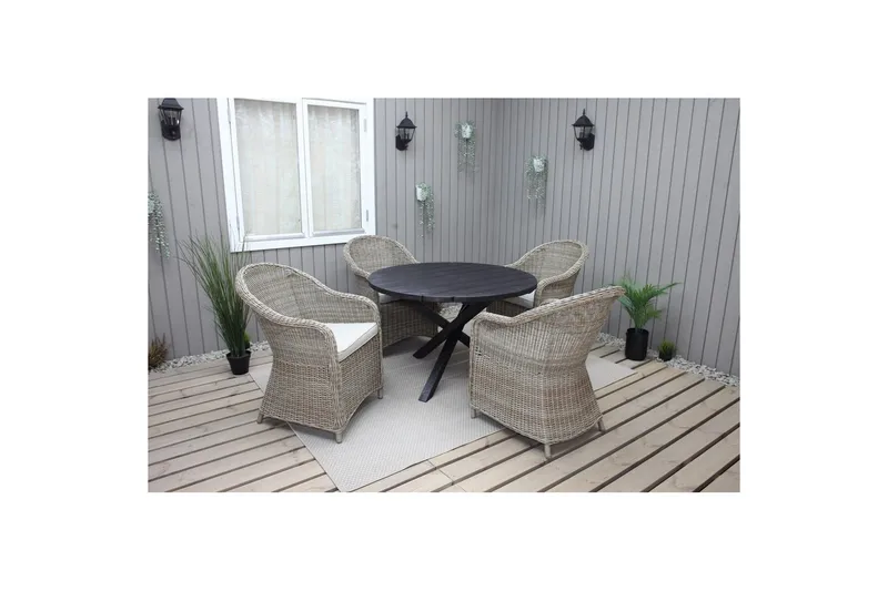 Utomhusmöbelgrupp Ø 112 cm bord & 4 Belize naturell stolar Svart, Svart