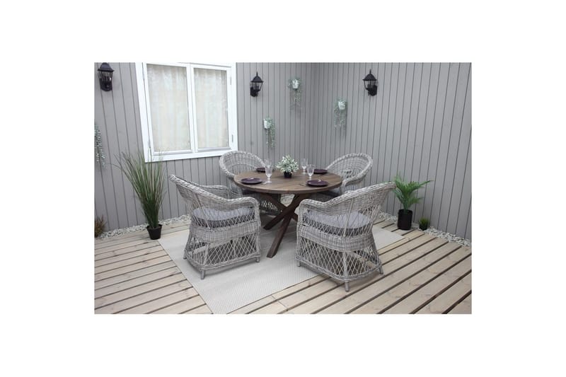 Utomhusmöbelgrupp Ø 112 cm bord & 4 Merida grå stolar Brun - Brun - Utemöbler - Utegrupp - Matgrupp utomhus