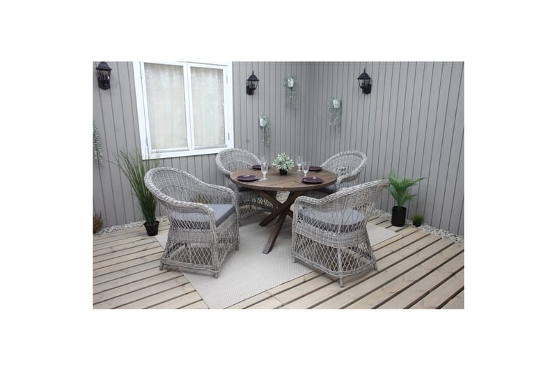 Utomhusmöbelgrupp Ø 112 cm bord & 4 Merida grå stolar Brun - Brun - Utemöbler - Utegrupp - Matgrupp utomhus