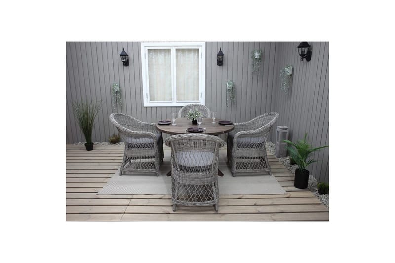 Utomhusmöbelgrupp Ø 112 cm bord & 4 Merida grå stolar Brun - Brun - Utemöbler - Utegrupp - Matgrupp utomhus