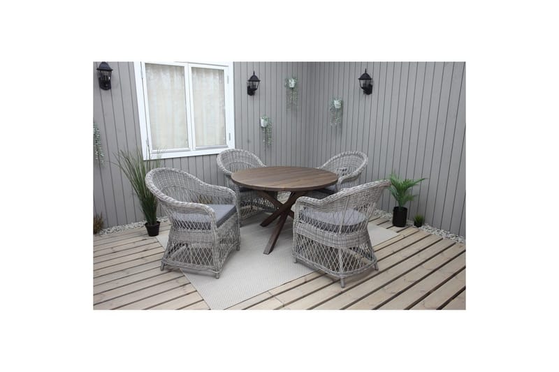 Utomhusmöbelgrupp Ø 112 cm bord & 4 Merida grå stolar Brun - Brun - Utemöbler - Utegrupp - Matgrupp utomhus