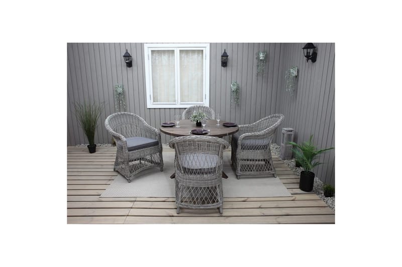 Utomhusmöbelgrupp Ø 112 cm bord & 4 Merida grå stolar Brun - Brun - Utemöbler - Utegrupp - Matgrupp utomhus
