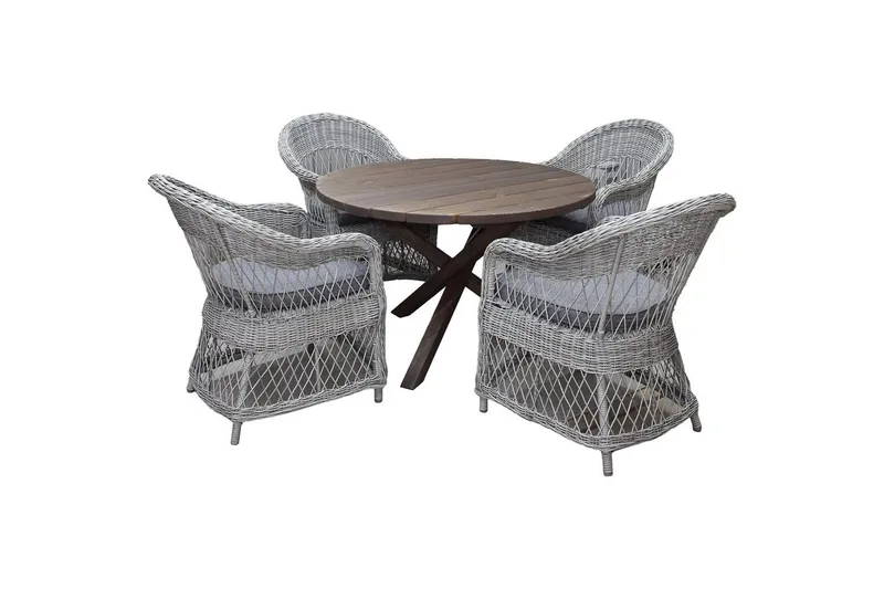 Utomhusmöbelgrupp Ø 112 cm bord & 4 Merida grå stolar Brun - Brun - Utemöbler - Utegrupp - Matgrupp utomhus