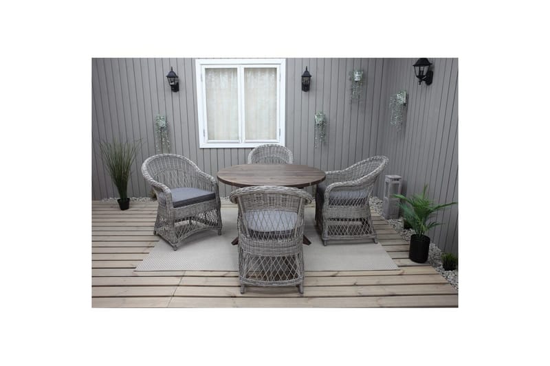 Utomhusmöbelgrupp Ø 112 cm bord & 4 Merida grå stolar Brun - Brun - Utemöbler - Utegrupp - Matgrupp utomhus