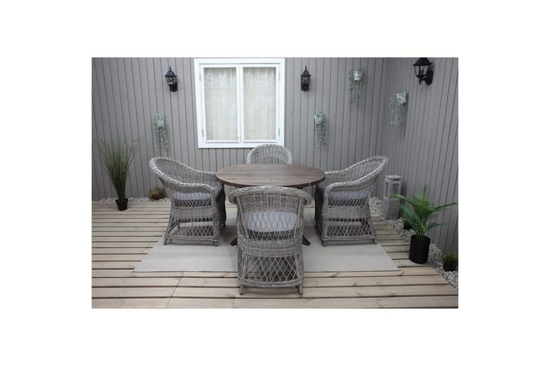 Utomhusmöbelgrupp Ø 112 cm bord & 4 Merida grå stolar Brun - Brun - Utemöbler - Utegrupp - Matgrupp utomhus