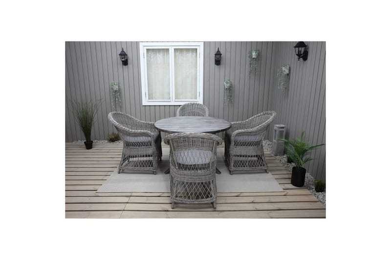 Utomhusmöbelgrupp Ø 112 cm bord & 4 Merida grå stolar Grå - Grå - Utemöbler - Utegrupp - Matgrupp utomhus