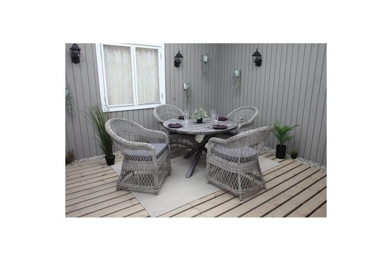 Utomhusmöbelgrupp Ø 112 cm bord & 4 Merida grå stolar Grå - Grå - Utemöbler - Utegrupp - Matgrupp utomhus