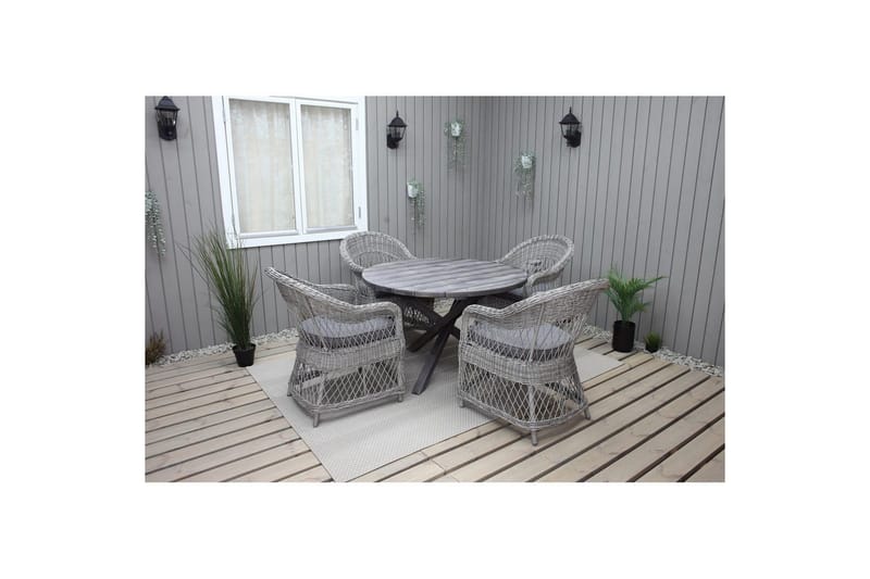 Utomhusmöbelgrupp Ø 112 cm bord & 4 Merida grå stolar Grå - Grå - Utemöbler - Utegrupp - Matgrupp utomhus