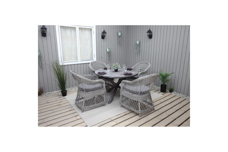 Utomhusmöbelgrupp Ø 112 cm bord & 4 Merida grå stolar Grå - Grå - Utemöbler - Utegrupp - Matgrupp utomhus