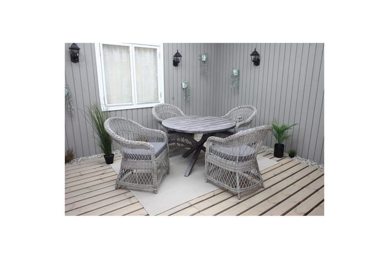 Utomhusmöbelgrupp Ø 112 cm bord & 4 Merida grå stolar Grå - Grå - Utemöbler - Utegrupp - Matgrupp utomhus