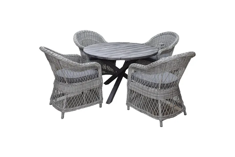 Utomhusmöbelgrupp Ø 112 cm bord & 4 Merida grå stolar Grå, Grå