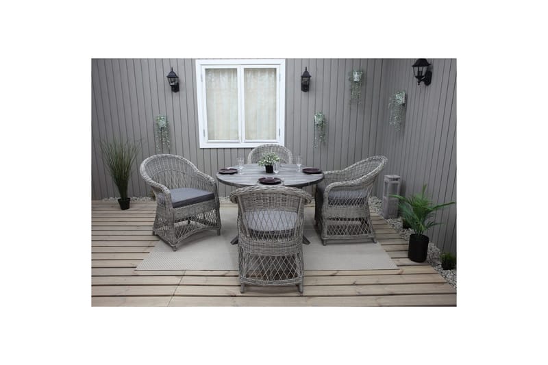Utomhusmöbelgrupp Ø 112 cm bord & 4 Merida grå stolar Grå - Grå - Utemöbler - Utegrupp - Matgrupp utomhus