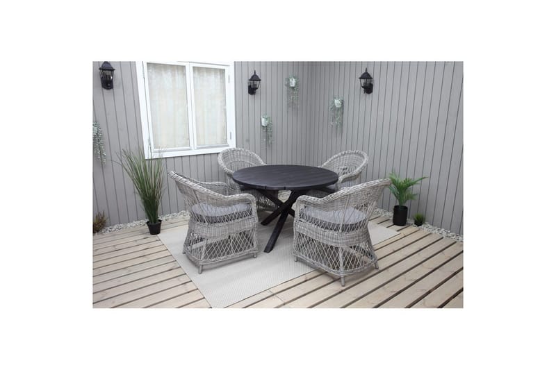 Utomhusmöbelgrupp Ø 112 cm bord & 4 Merida grå stolar Svart - Svart - Utemöbler - Utegrupp - Matgrupp utomhus