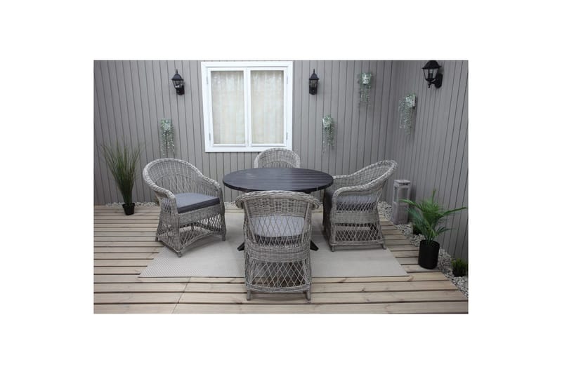 Utomhusmöbelgrupp Ø 112 cm bord & 4 Merida grå stolar Svart - Svart - Utemöbler - Utegrupp - Matgrupp utomhus