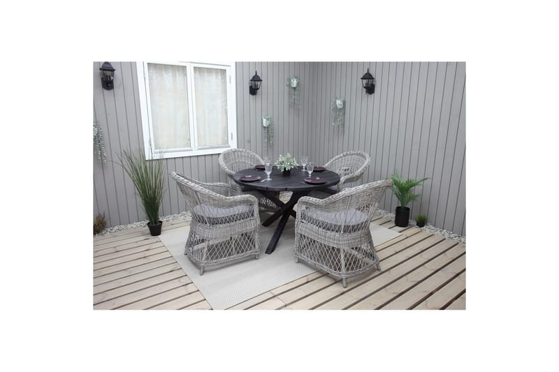 Utomhusmöbelgrupp Ø 112 cm bord & 4 Merida grå stolar Svart - Svart - Utemöbler - Utegrupp - Matgrupp utomhus