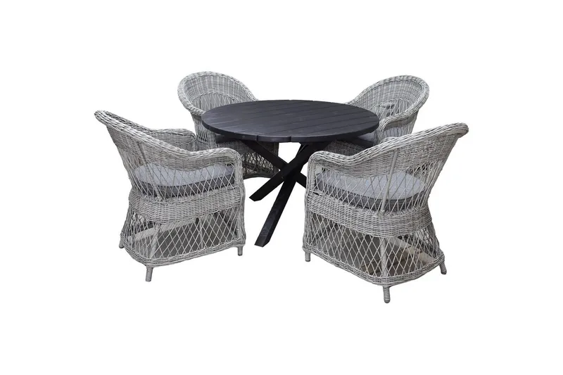 Utomhusmöbelgrupp Ø 112 cm bord & 4 Merida grå stolar Svart - Svart - Utemöbler - Utegrupp - Matgrupp utomhus