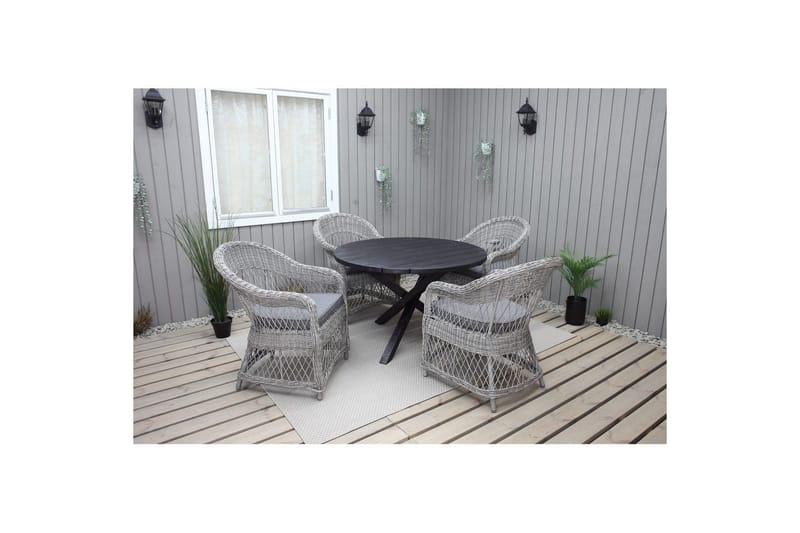 Utomhusmöbelgrupp Ø 112 cm bord & 4 Merida grå stolar Svart - Svart - Utemöbler - Utegrupp - Matgrupp utomhus