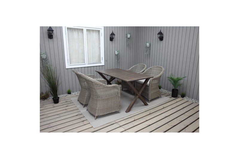 Utomhusmöbelgrupp 150 cm Bord & 4 Belize naturell stolar Brun - Brun - Utemöbler - Utegrupp - Matgrupp utomhus