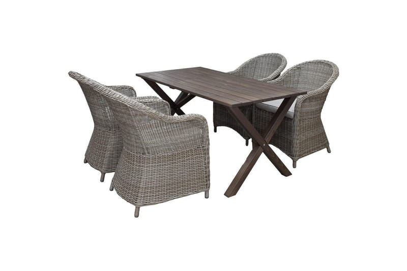 Utomhusmöbelgrupp 150 cm Bord & 4 Belize naturell stolar Brun - Brun - Utemöbler - Utegrupp - Matgrupp utomhus