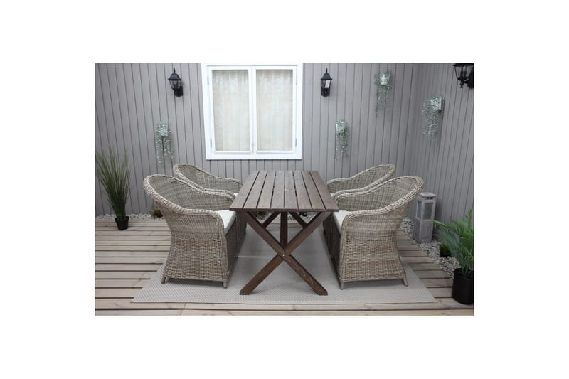 Utomhusmöbelgrupp 150 cm Bord & 4 Belize naturell stolar Brun - Brun - Utemöbler - Utegrupp - Matgrupp utomhus