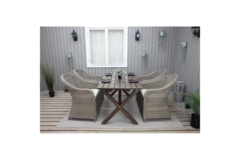 Utomhusmöbelgrupp 150 cm Bord & 4 Belize naturell stolar Brun - Brun - Utemöbler - Utegrupp - Matgrupp utomhus