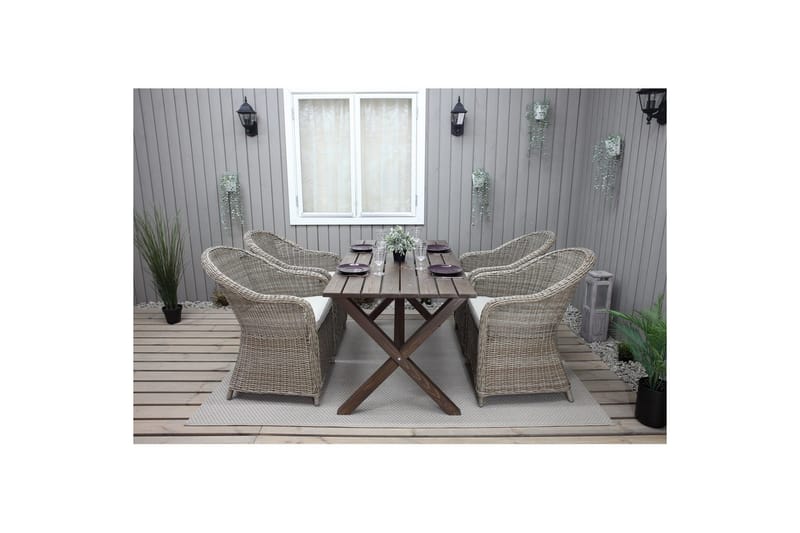 Utomhusmöbelgrupp 150 cm Bord & 4 Belize naturell stolar Brun - Brun - Utemöbler - Utegrupp - Matgrupp utomhus