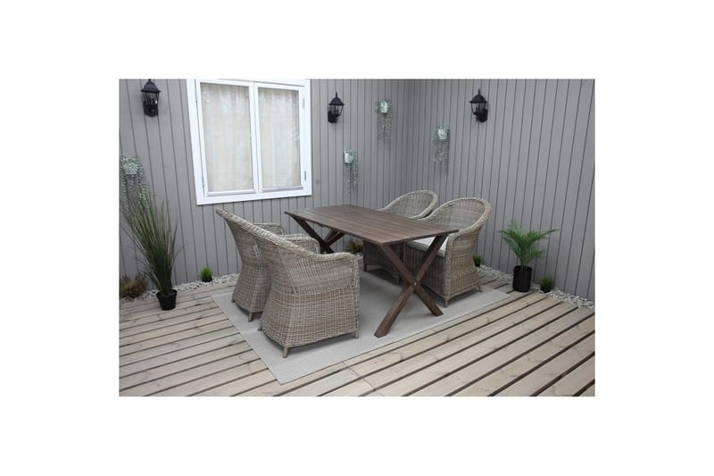 Utomhusmöbelgrupp 150 cm Bord & 4 Belize naturell stolar Brun - Brun - Utemöbler - Utegrupp - Matgrupp utomhus