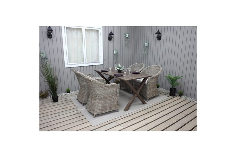Utomhusmöbelgrupp 150 cm Bord & 4 Belize naturell stolar Brun - Brun - Utemöbler - Utegrupp - Matgrupp utomhus