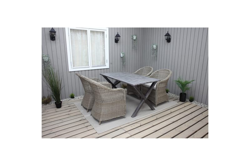 Utomhusmöbelgrupp 150 cm Bord & 4 Belize naturell stolar Grå - Grå - Utemöbler - Utegrupp - Matgrupp utomhus