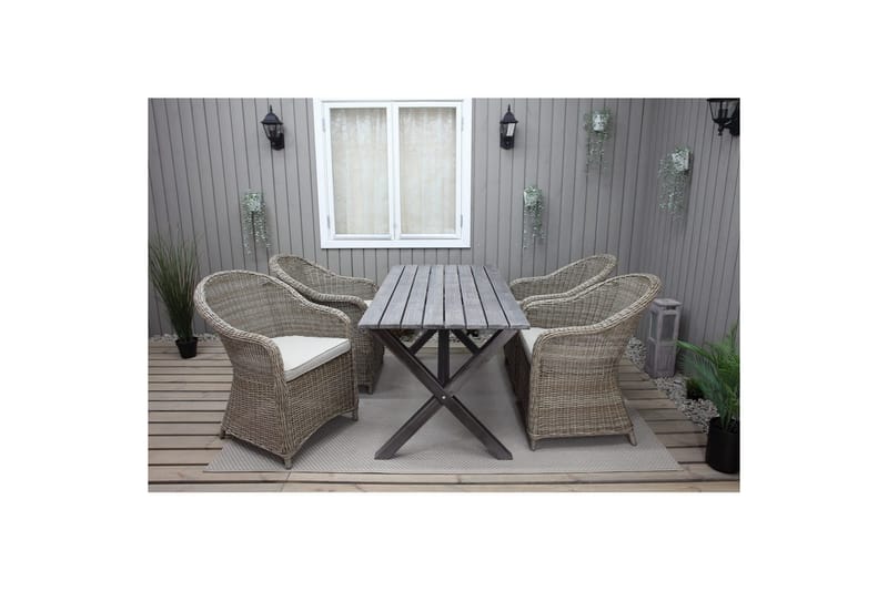 Utomhusmöbelgrupp 150 cm Bord & 4 Belize naturell stolar Grå - Grå - Utemöbler - Utegrupp - Matgrupp utomhus